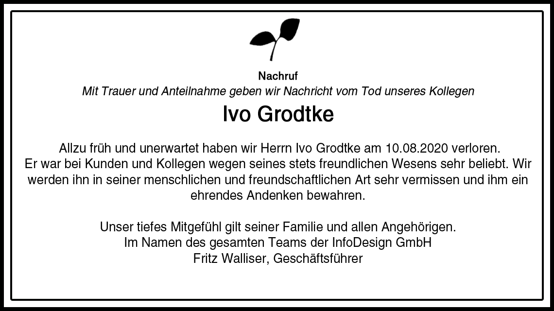 Kondolenz Ivo Grodtke